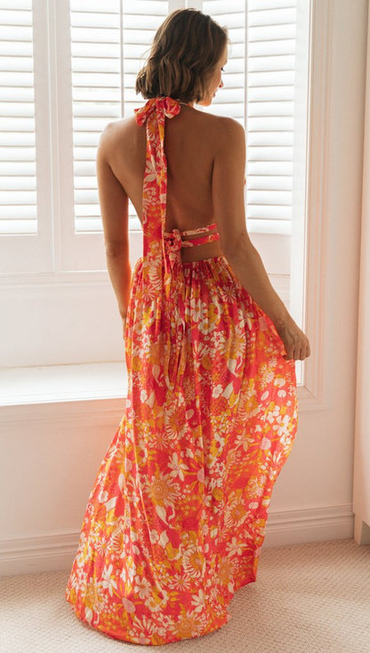 Womens Floral V Neck Maxi Slip Dress | Backless, Split | noémi