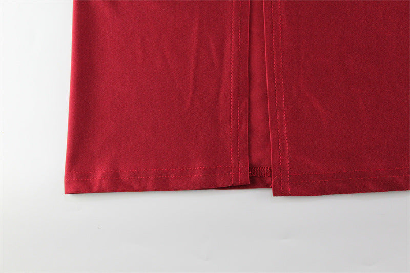 Red Cutout Dress for Women | Round Neck, Long Sleeve, High Slit, Retro Slim Fit | noémi