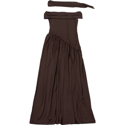 WomensSlim Fit Off Shoulder Dress with Scarf Collar and Backless Split | noémi