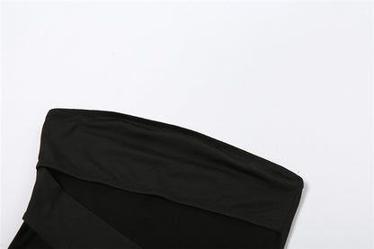 Strapless Sheer Panel Sheath Dress With Off Neckline | noémi