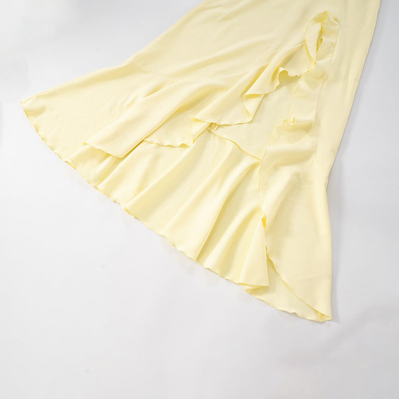 Womens Tube Top Dress with Lace Up Back Ruffle Details | noémi