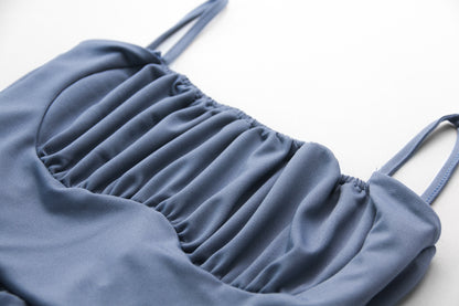 Womens Backless Dress with Layered Pleats and Lace Up Slim Fit | noémi