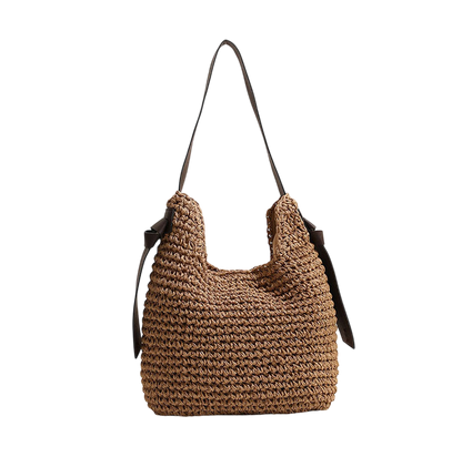 Tassel Straw Shoulder Tote Bag – Large-Capacity Boho Beach Carryall, Natural | noémi