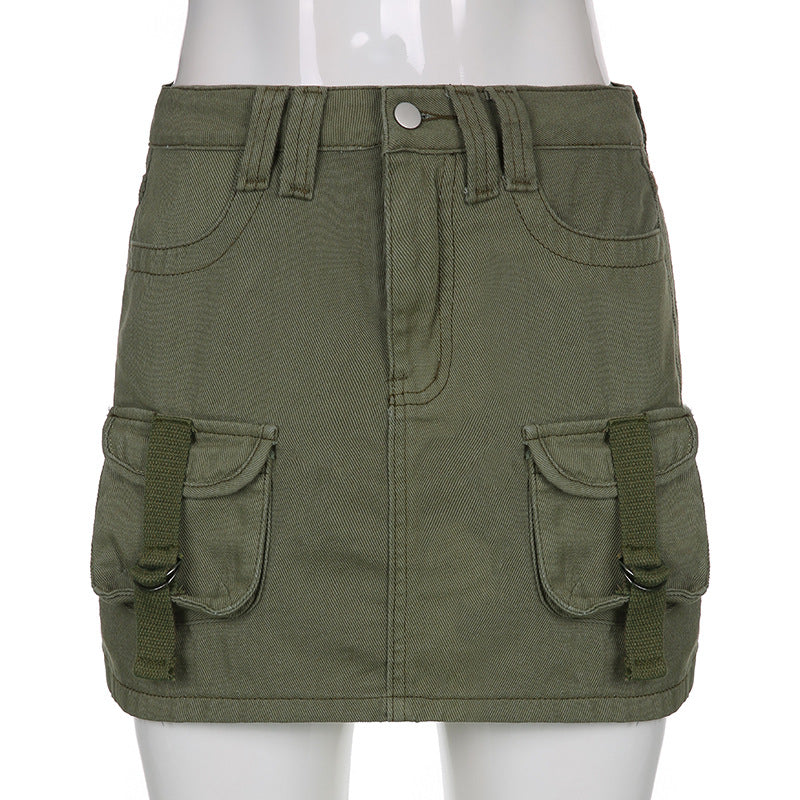 Olive Green Cargo Mini Skirt | Low Rise Utility Y2K Street Style with Pockets | noémi