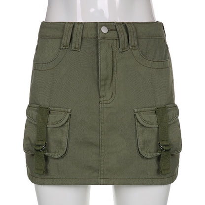 Olive Green Cargo Mini Skirt | Low Rise Utility Y2K Street Style with Pockets | noémi