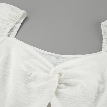 Women A Line Puff Sleeve Dress with Square Neck and Textured Fabric | noémi