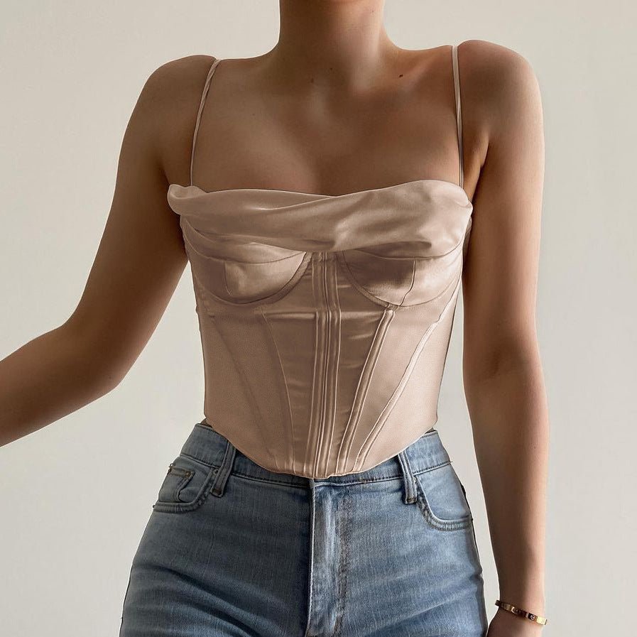 Satin Corset Camisole | Boned Pleated Bandana Top | noémi