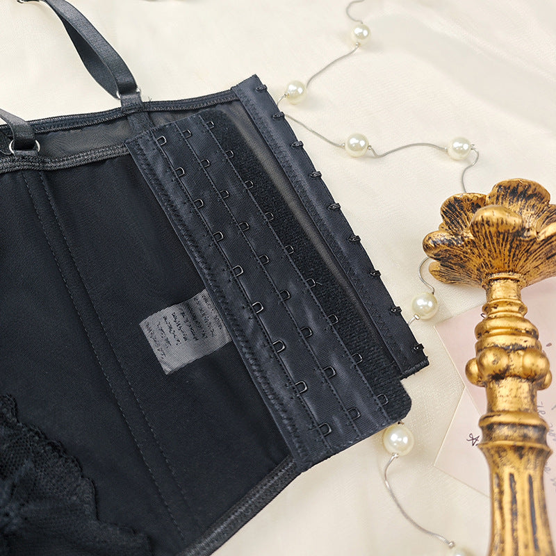 Black Lace Corset Top | Sheer Mesh Bustier Slim Fit Underwire Bra Cami | noémi