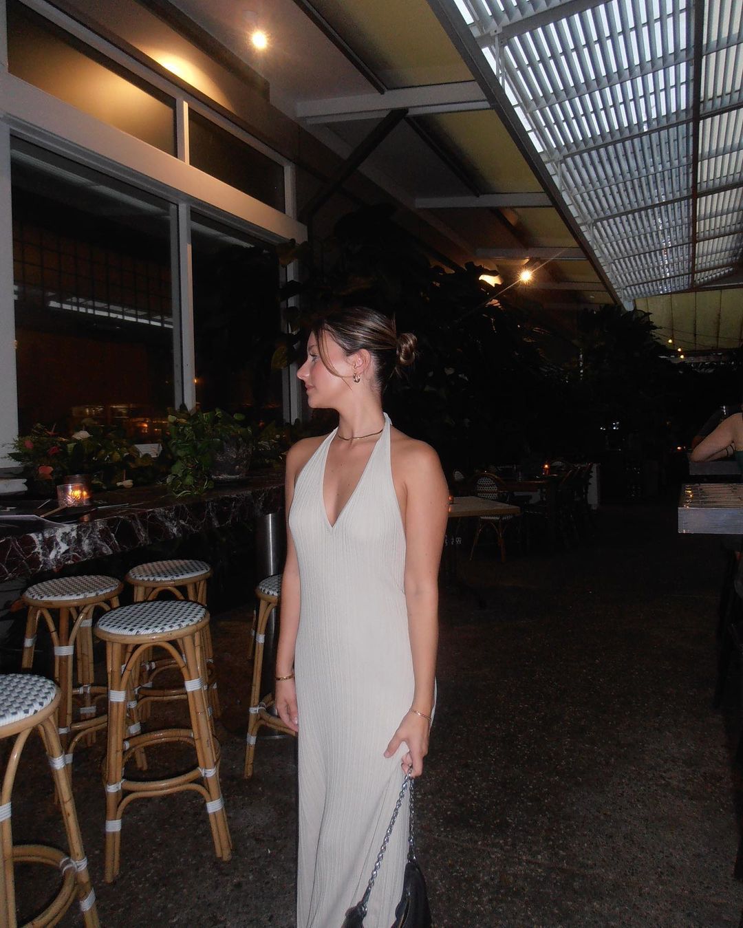 V Neck Knitted Long Dress with Backless Lace Up Detail | noémi