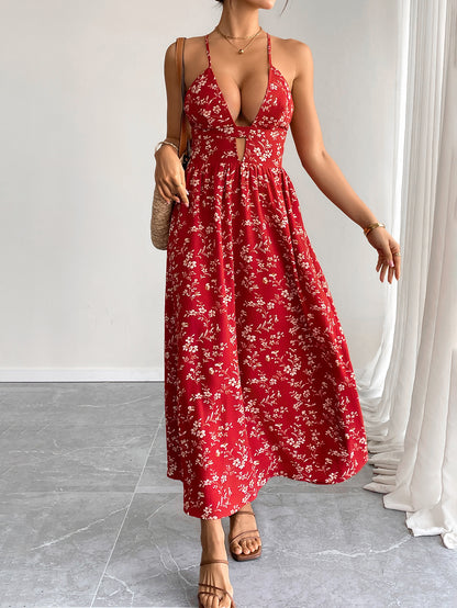 Retro V Neck Floral Maxi Dress | Slim Fit Womens Dress | noémi