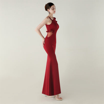Satin One Shoulder Beaded Fishtail Gown | Cut Out Ruffled Hem Slim Fit | noémi
