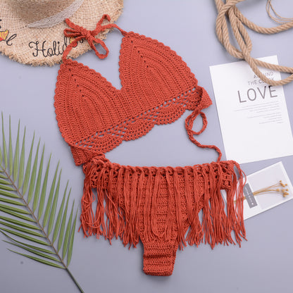 Handcrafted Crochet Tassel Strap Cutout Bikini Set for Women | noémi