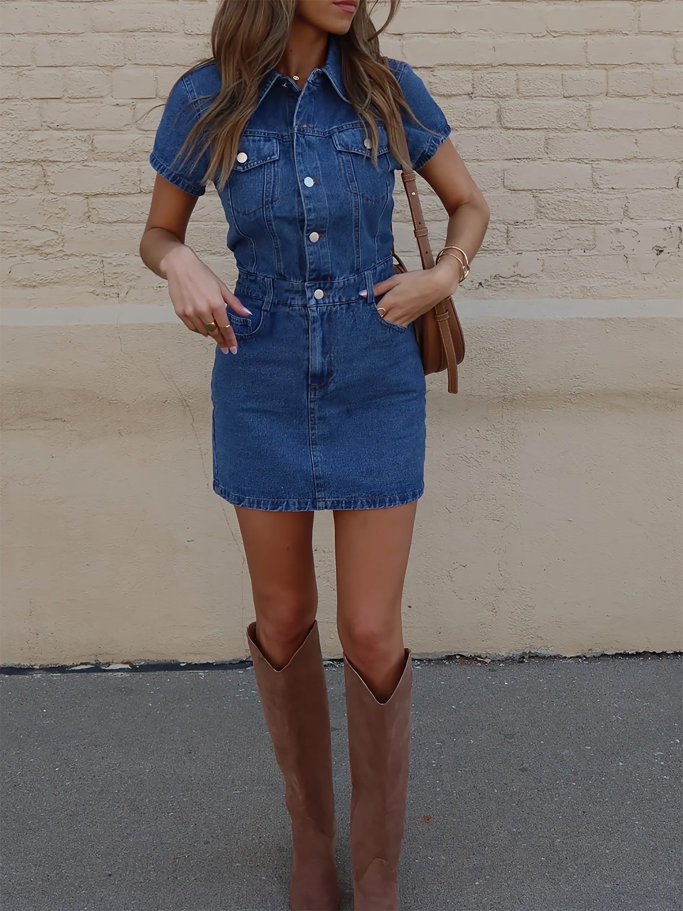 Womens Washed Denim Dress with Waistline Detail | Non Elastic Mini Dress | noémi