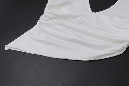 White Halter Top with Ruched Detail | Summer Casual Crop Top | noémi