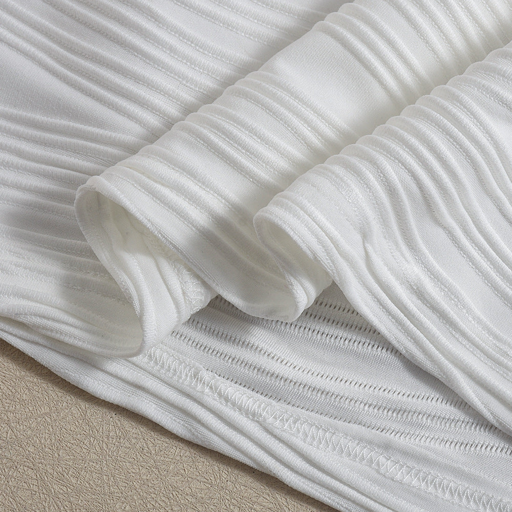 Striped Two Piece Set | Backless Cropped Top Wrapped Mini Skirt with Metal Accent | noémi