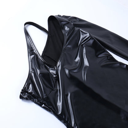 Metallic Faux Leather One Shoulder Slim Fit Dress | noémi