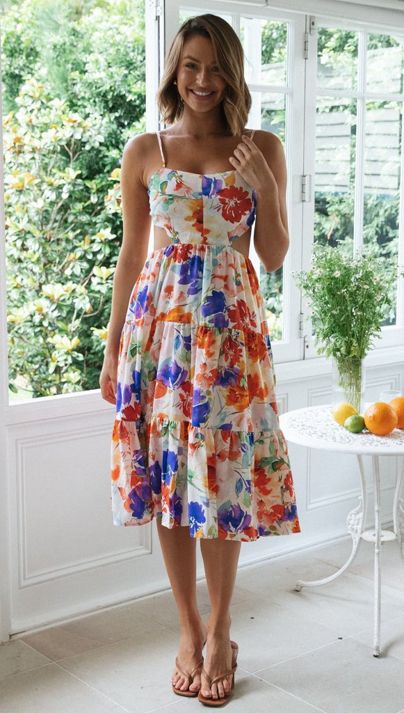 Sundress for Women | Printed Floral Strap Backless Lace Up Dress | noémi