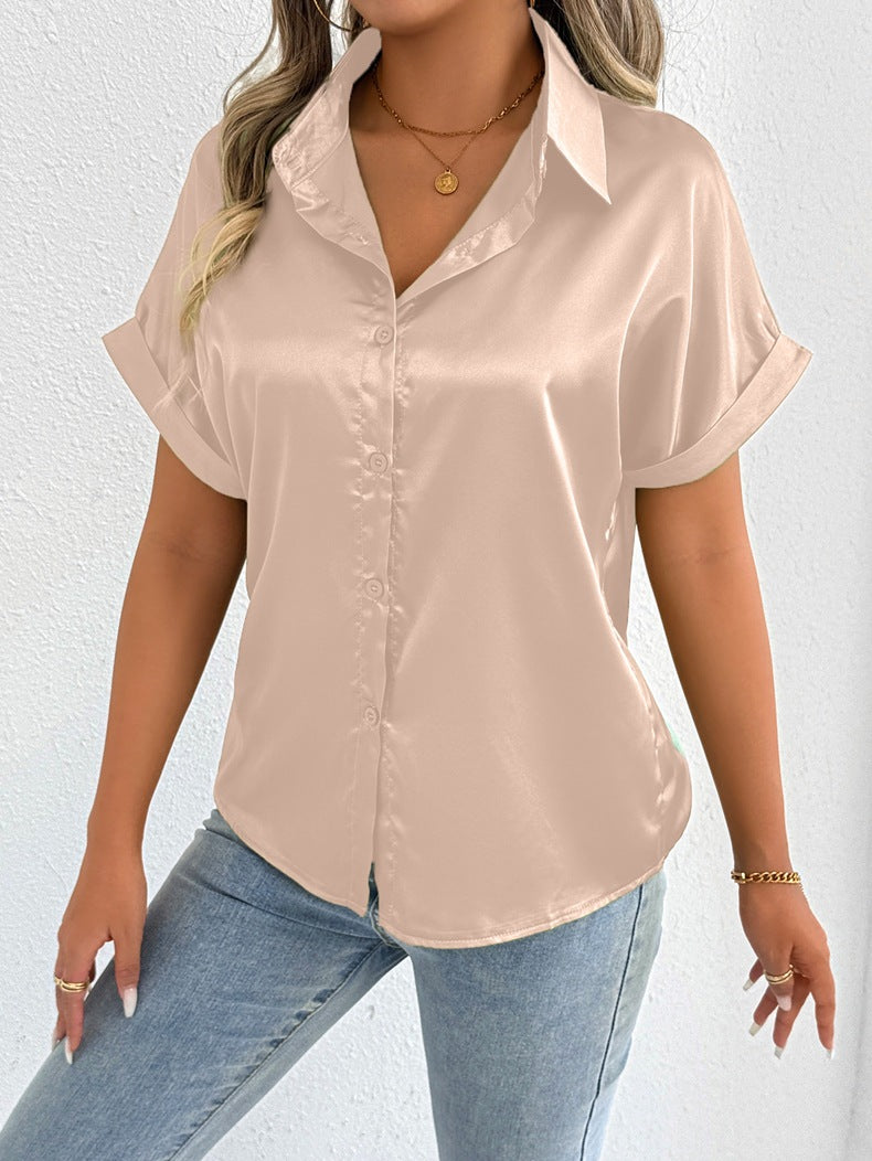 Womens Satin Shirt | Short Sleeve Silk Top | noémi