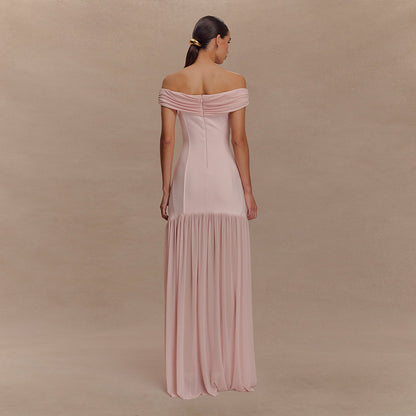 Off Shoulder Tube Top Maxi Dress | Mesh Stitching & Pleated Backless Design | noémi