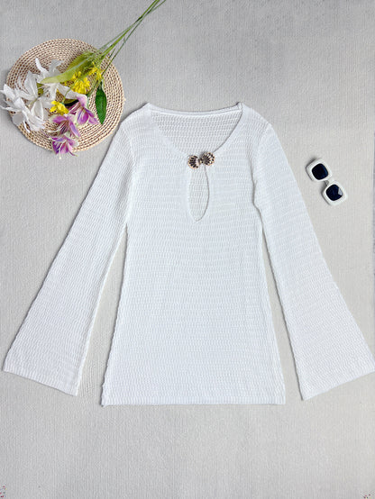 Butterfly Crochet Mini Dress | White Long Sleeve Cover Up with Keyhole Cut Out | noémi