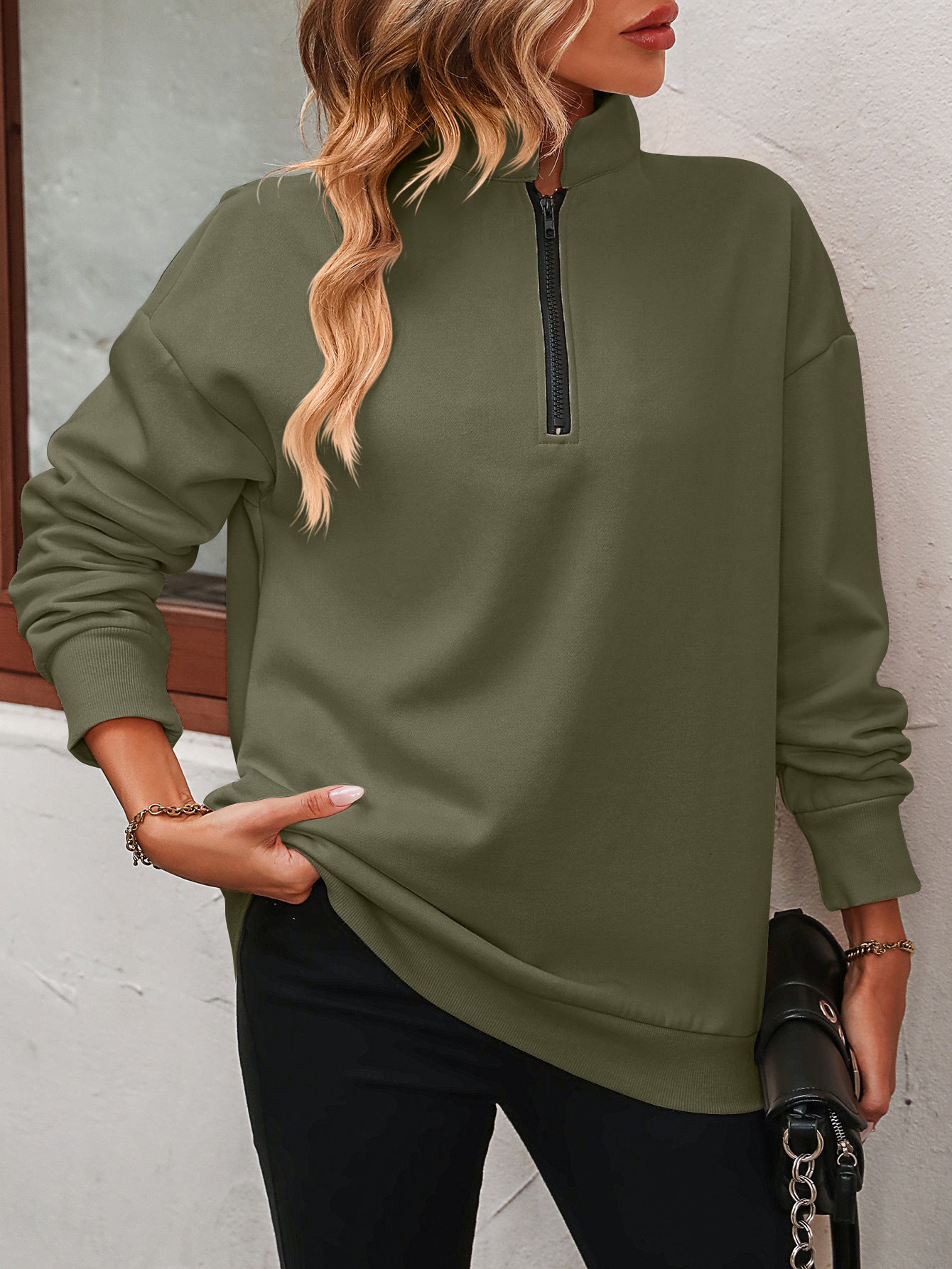 Womens Fleece Half Zip Pullover | Long Sleeve Sweatshirt | noémi