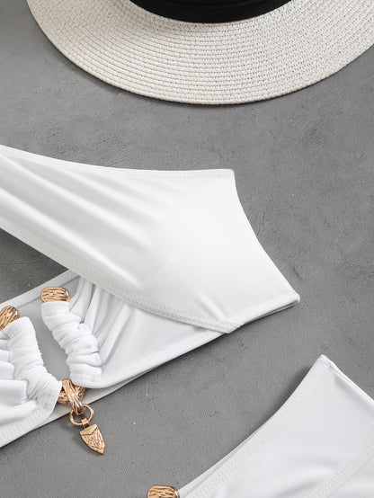 High Waist Tube Top Bikini with Solid Color Snake Print | noémi