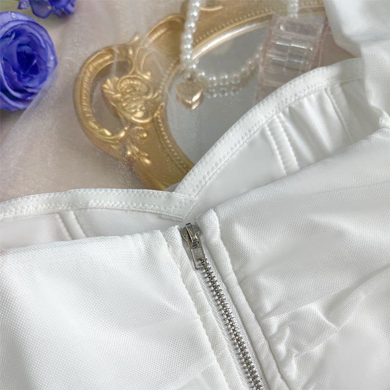 Corset Boning Bandeau Camisole with Waist Tie and Off Shoulder Sleeves | noémi