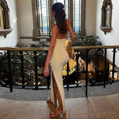 Halter Dress | Hollow Out Slim Fit Maxi with Iron Chain Detail & Side Slit | noémi