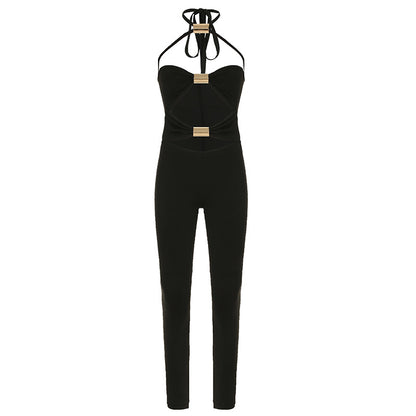 Metal Tube Stitching Hollow Out Cutout Jumpsuit | Tight Skinny One Piece Trousers | noémi