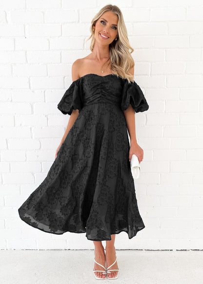 Womens Off Shoulder Floral Midi Dress with Mid Waist | noémi