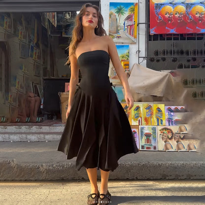 Womens Tube Top A Line Dress with Backless Design Waist Trimming | noémi