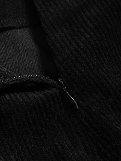 High Waisted Corduroy Skort | Black Wrap Mini with Button Detail | noémi