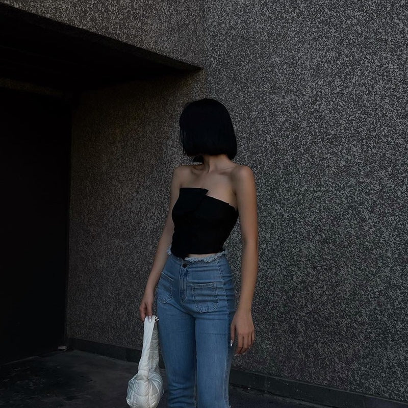 Womens Two Piece Patchwork Tube Top | Off Shoulder, Sleeveless Summer Vest | noémi