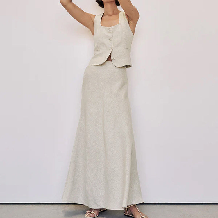 Cotton Linen Vest Hip Skirt Set | Two Piece for Women | noémi