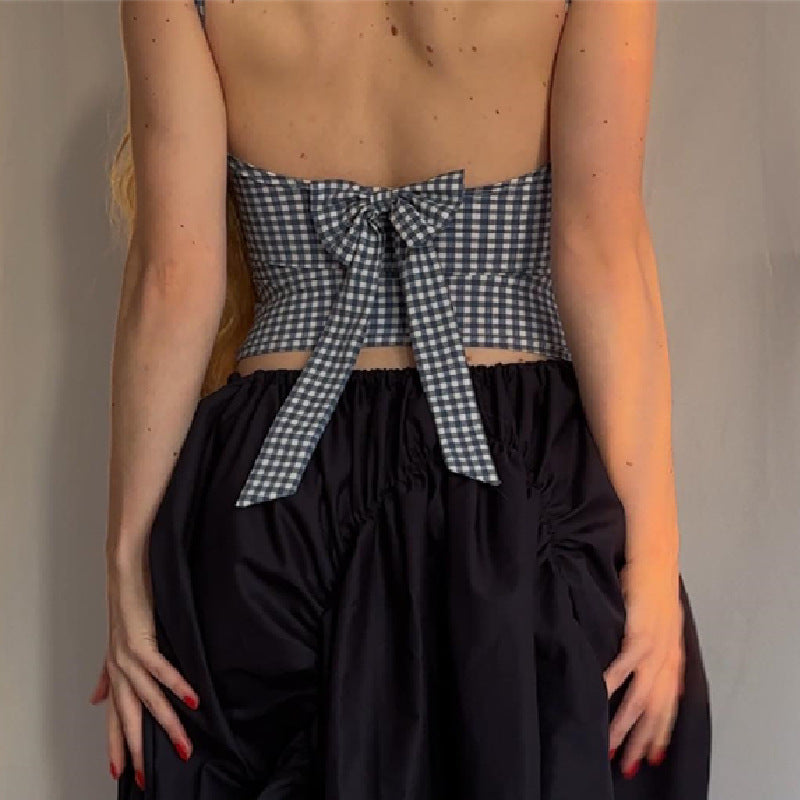 Womens Houndstooth Bow Back Slim Vest | Sleeveless Top | noémi