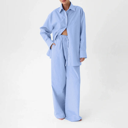 Striped Shirt Set for Women | Loose Collared Cardigan & WidenLeg Trousers | noémi