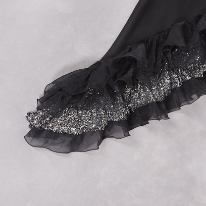 Womens Black Ruffled Mesh Dress | noémi