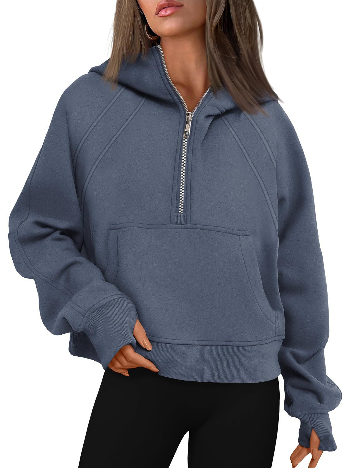 Half Zip Pullover Hoodie | Fleece Scuba Sweater for Women | noémi