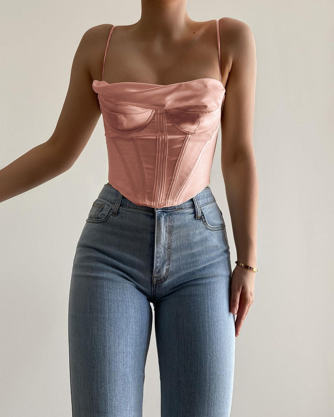 Satin Corset Camisole | Boned Pleated Bandana Top | noémi