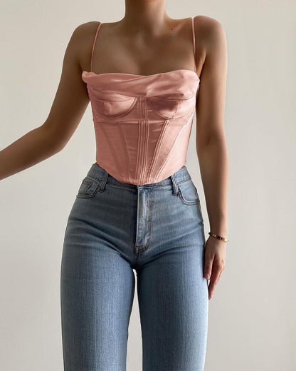 Satin Corset Camisole | Boned Pleated Bandana Top | noémi