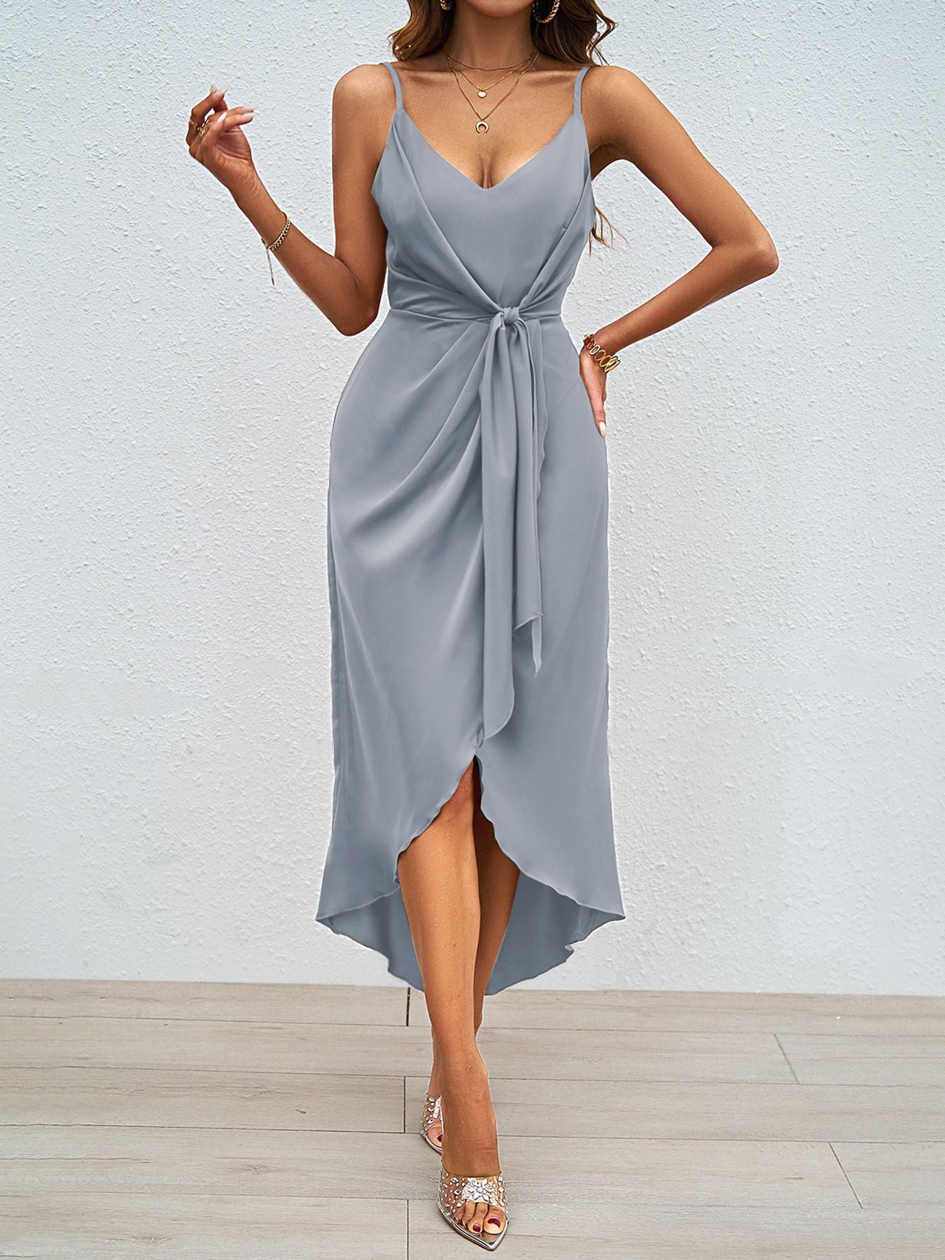 V Neck Backless Slit Maxi Dress | noémi