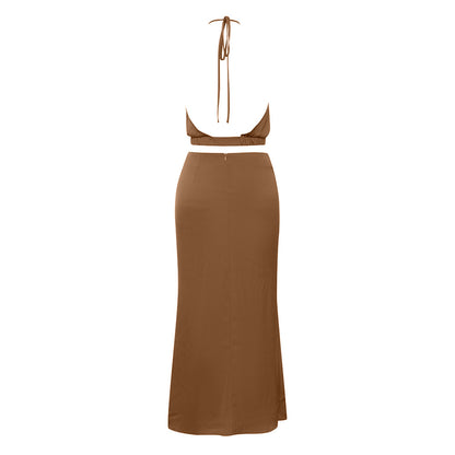 Halter Neck Ruffled Maxi Dress | Slim Fit Dress | noémi