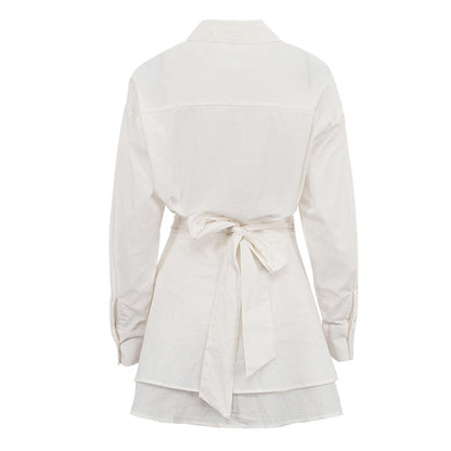 Women’s TwoPiece Set | Collared Long Sleeve Shirt & Double Layer LaceUp ALine Skirt | noémi