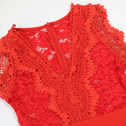 VNeck Lace Sleeveless Jumpsuit | Wide Leg Pants | noémi