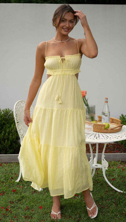 Womens VNeck Pleated Maxi Dress | Sleeveless, Backless | noémi