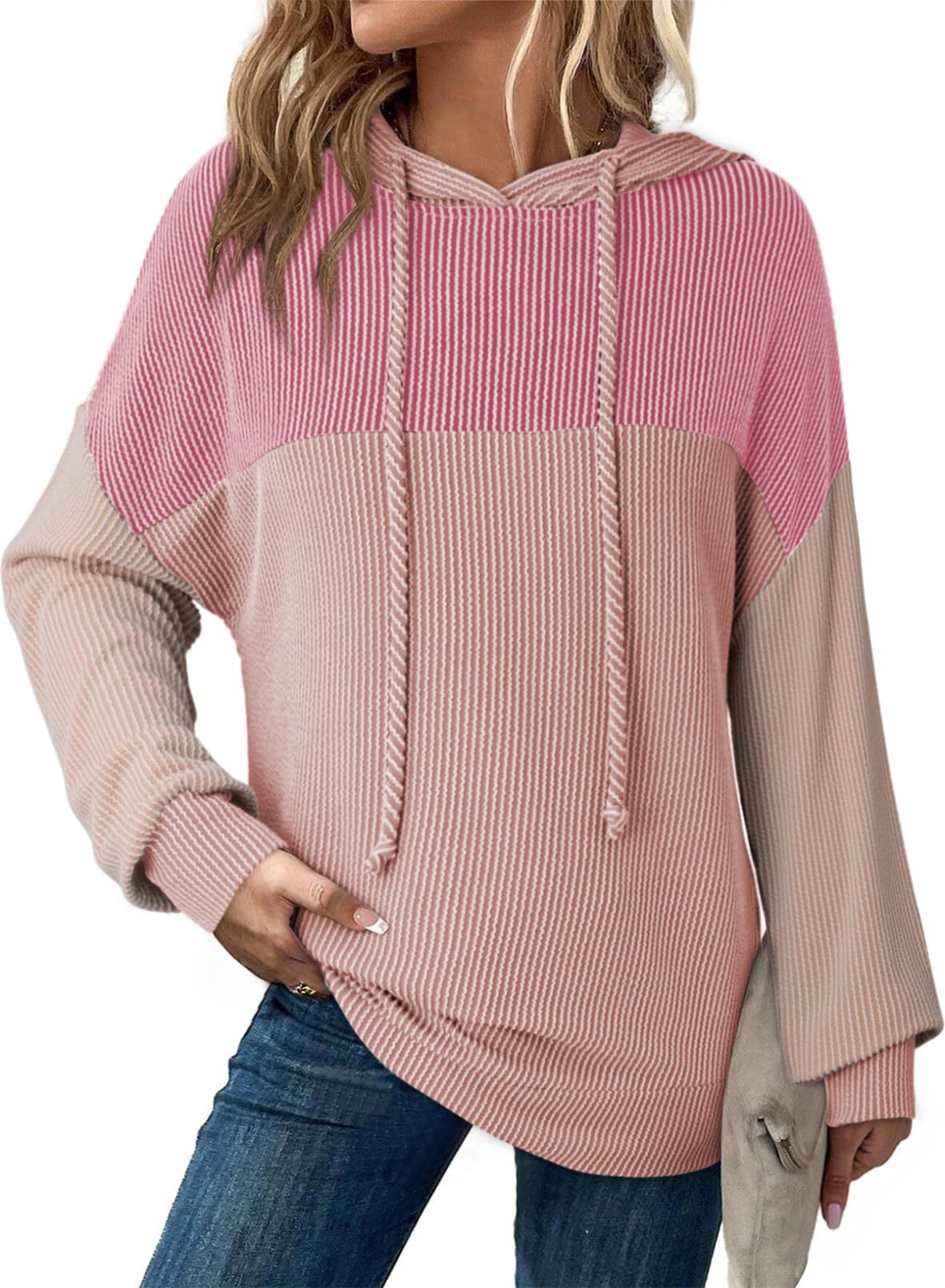 Colorblock Hoodie for Women | Twist Stripe Loose Long Sleeve Sweater | noémi