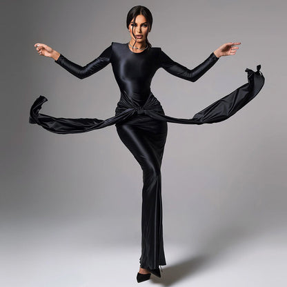 Maxi Dress for Women | Long Sleeve Tied Waist Slim Fit | noémi