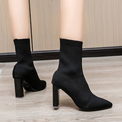 Women’s Stretch Knit Sock Boots | Pointed Toe | Mid Calf | High Heel | noémi