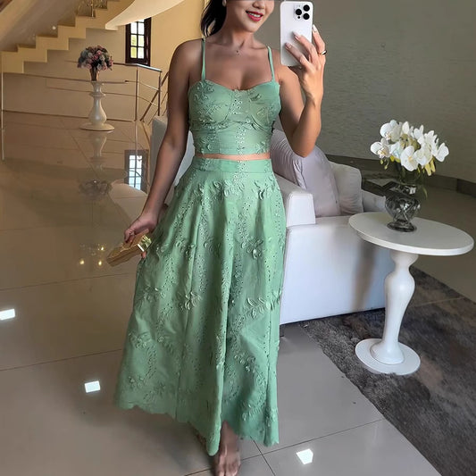 Lace Two Piece Set | Suspender Crop Top & Flowing Skirt | noémi