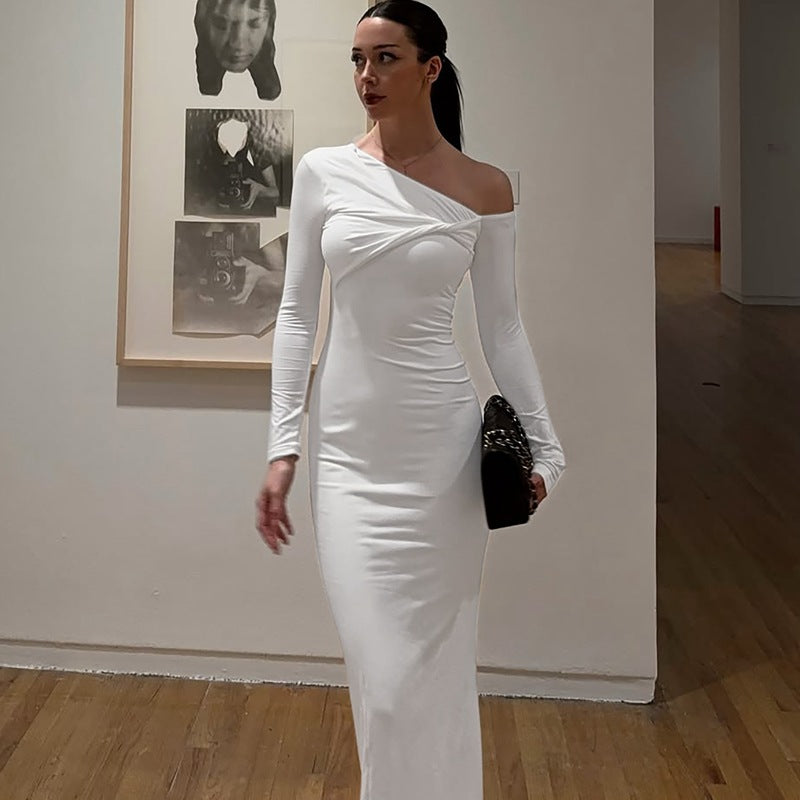 Summer Slim Fit Dress | Twist Shoulder Detail | Solid Color, Lightweight & Stylish | noémi